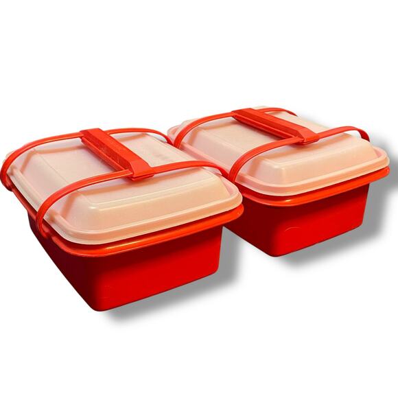 Vintage Tupperware Pak N Carry Lunch Box Handle Sandwich 1254 1255 Paprika Lot 2 - Picture 8 of 9